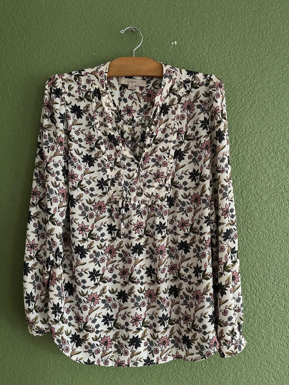 Loft Ann Taylor Women’s Floral Popover Blouse Top Pink Green Size L